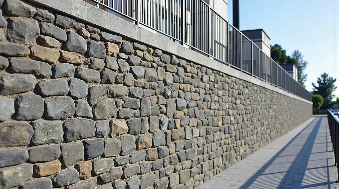 Mur en pierre soutenant une terrasse au-dessus du port de Thonon-les-Bains