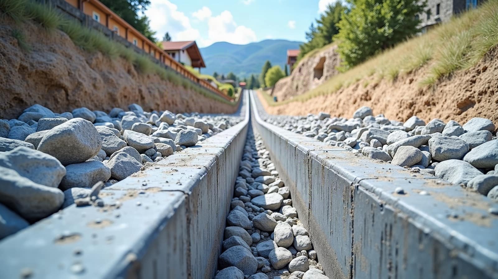 Vue en coupe schématique de deux parcelles voisines montrant une hauteur de talus sensiblement différente